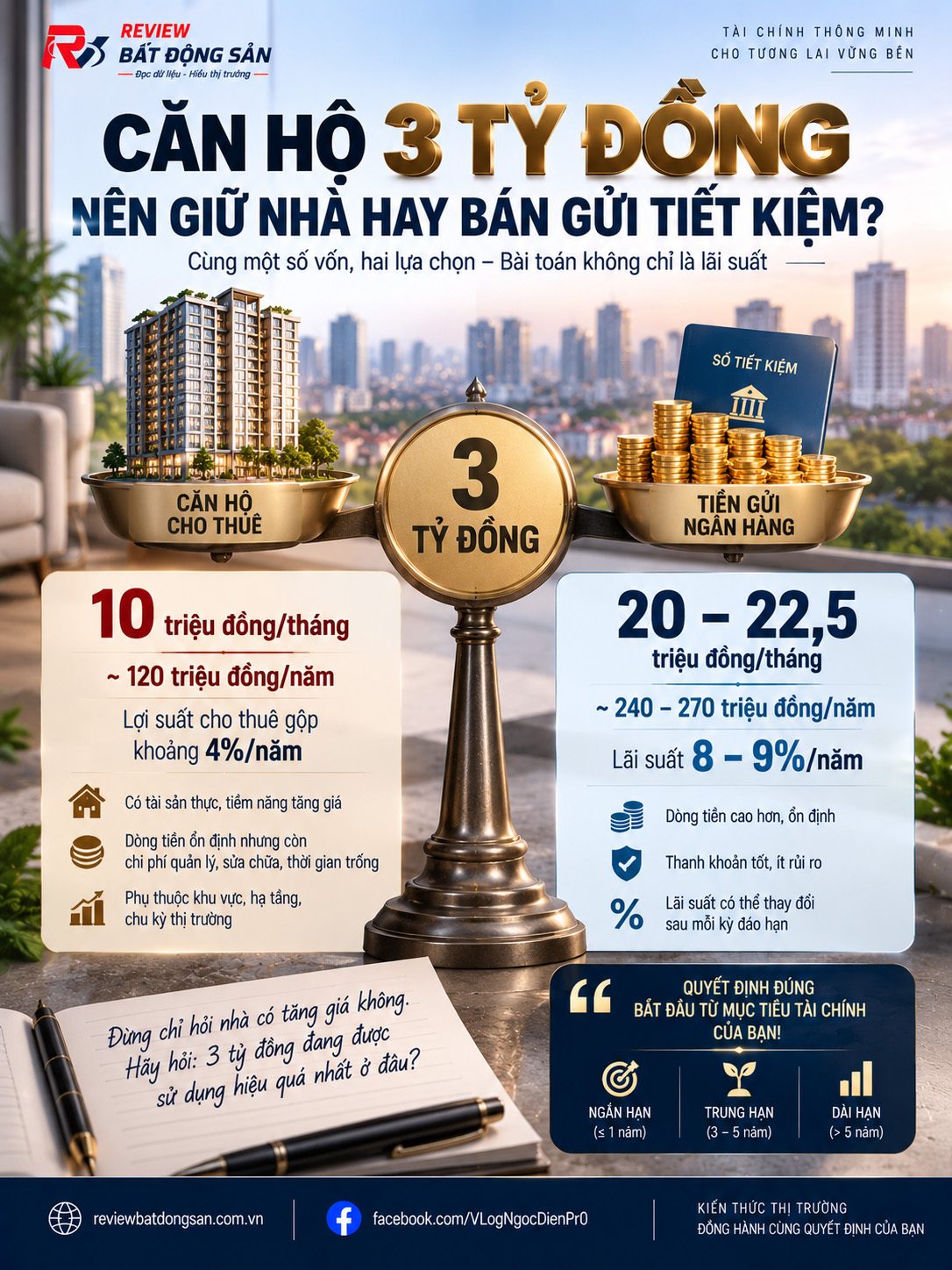 Căn hộ 3 tỷ cho thuê 10 triệu/tháng hay gửi tiết kiệm 9%: Bài toán nào hiệu quả hơn?
