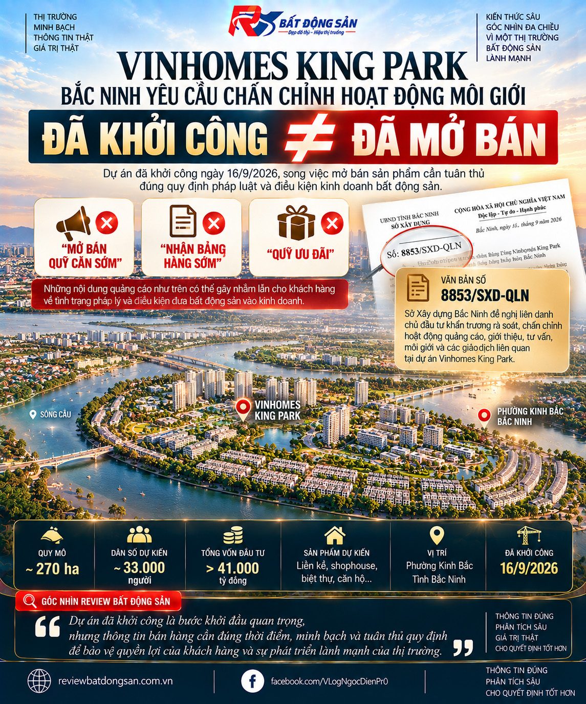 Vinhomes King Park: Vì sao Bắc Ninh yêu cầu chấn chỉnh thông tin “mở bán sớm”, “nhận bảng hàng sớm”?