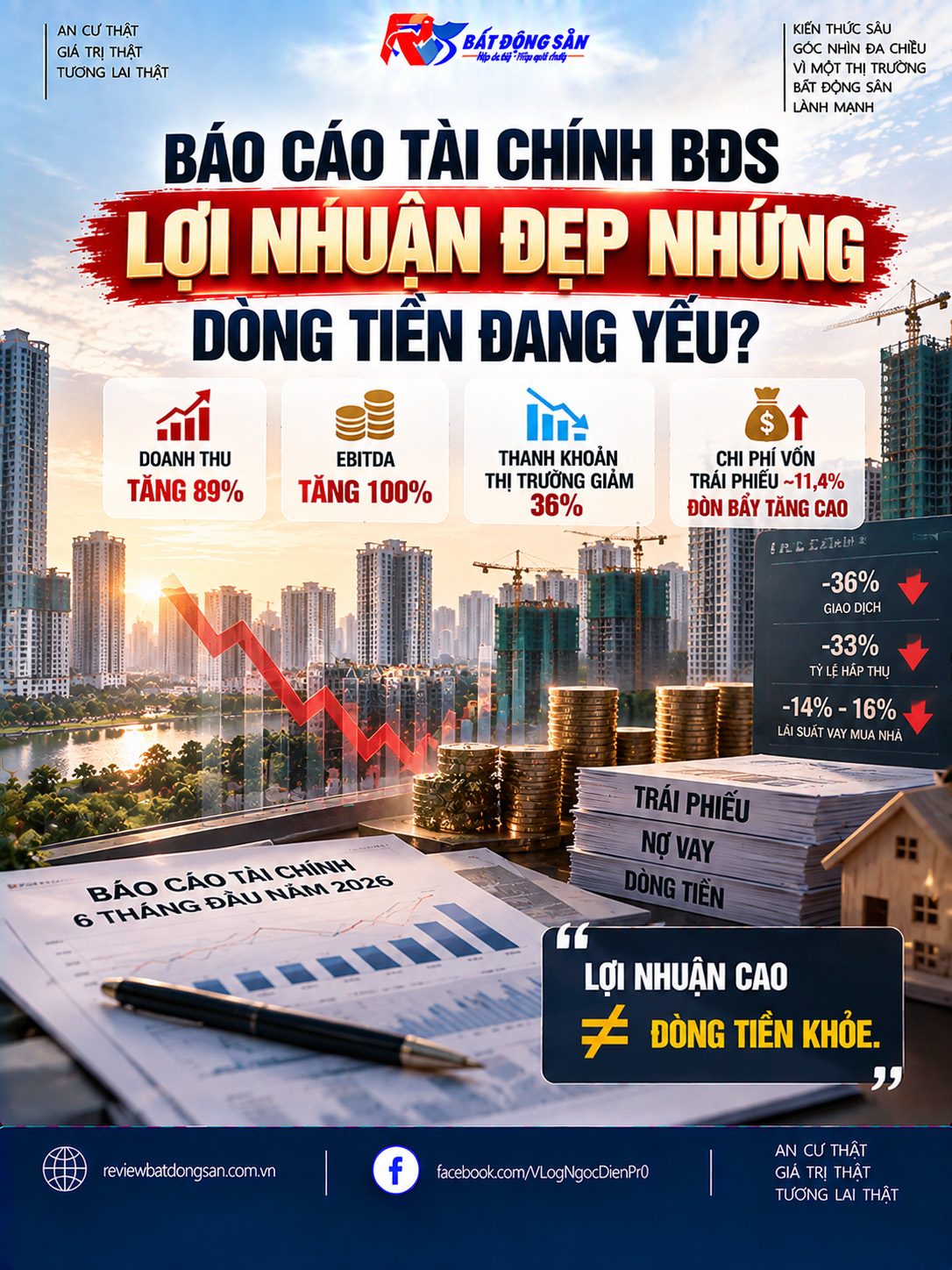 Lợi nhuận đẹp nhưng dòng tiền yếu: VIS Rating cảnh báo gì về doanh nghiệp bất động sản nửa cuối 2026?