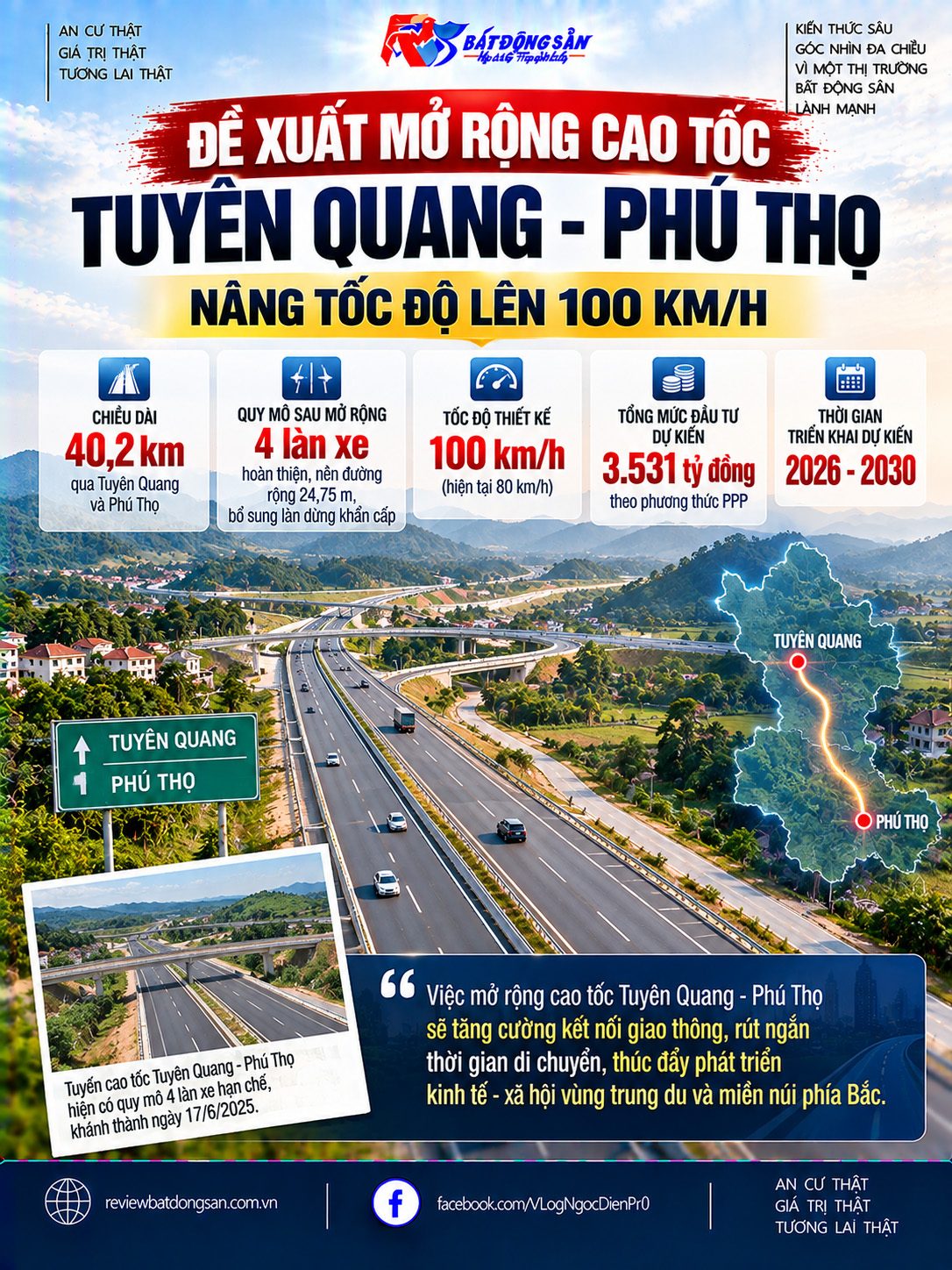 Đề xuất mở rộng cao tốc Tuyên Quang – Phú Thọ hơn 3.500 tỷ đồng, nâng tốc độ lên 100 km/h
