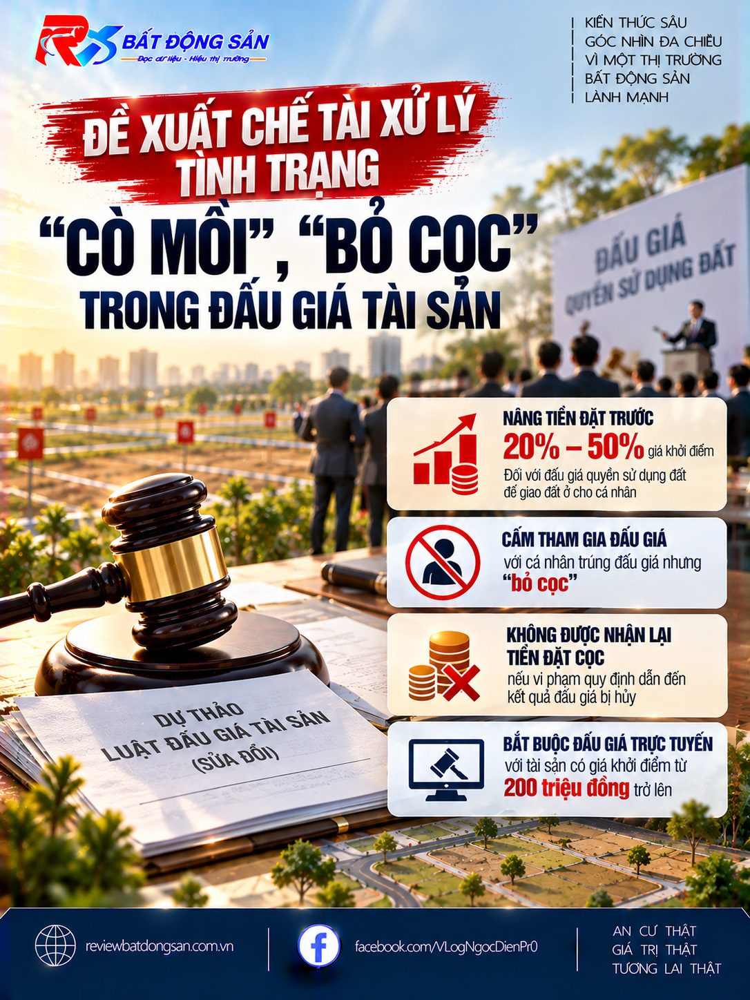 Đề xuất siết “cò mồi”, bỏ cọc trong đấu giá đất: Tăng tiền đặt trước và bổ sung chế tài