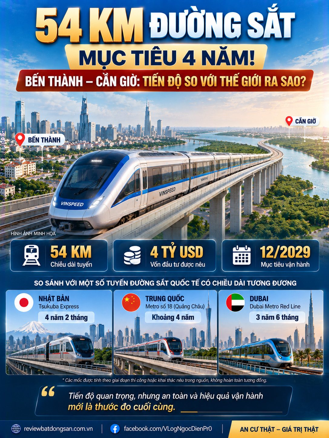 Đường sắt Bến Thành – Cần Giờ dài 54 km: Mục tiêu hoàn thành trong 4 năm so với thế giới ra sao?