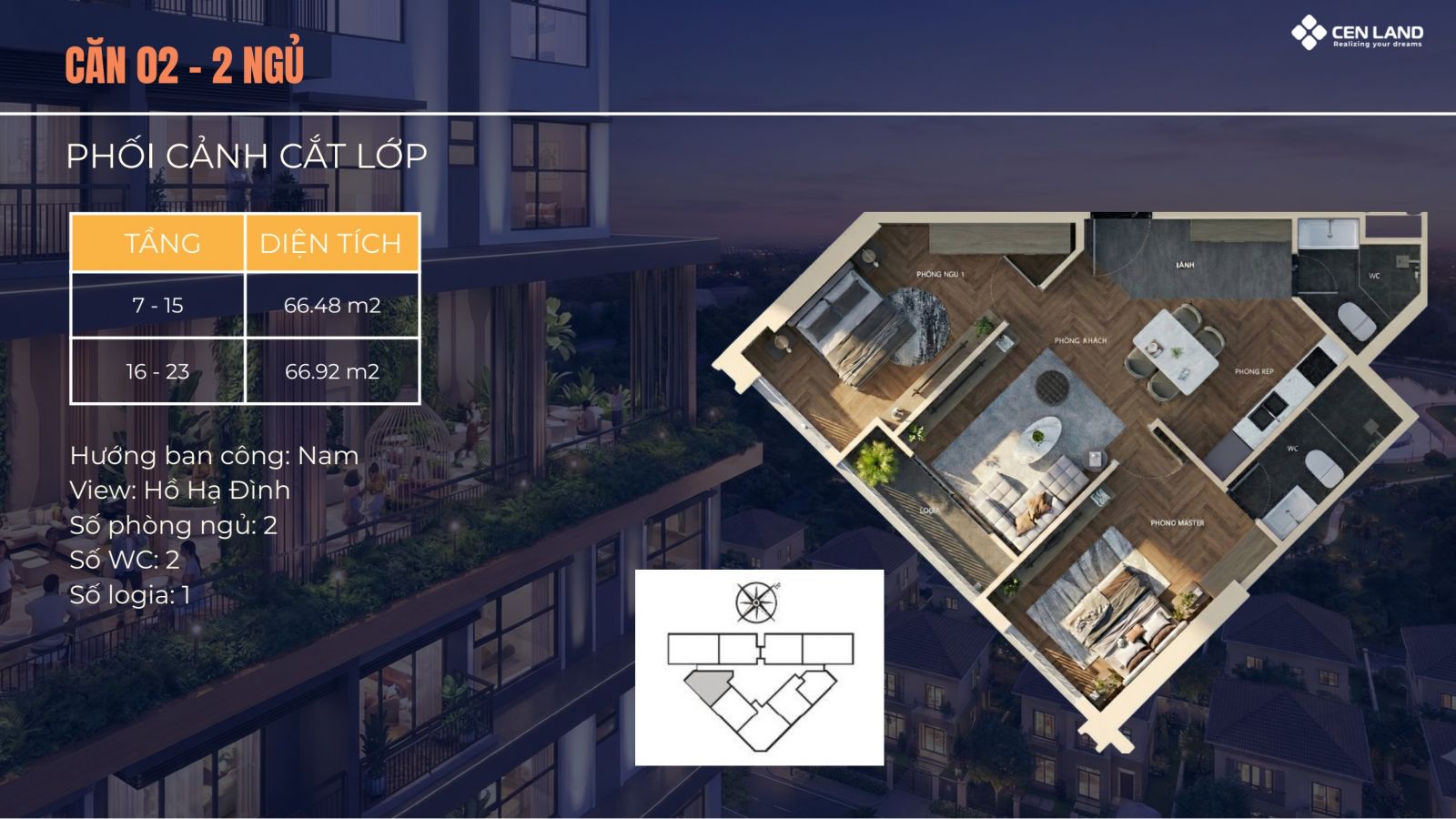 Thiết kế căn 02 - 02 phòng ngủ chung cư Động Lực Tower