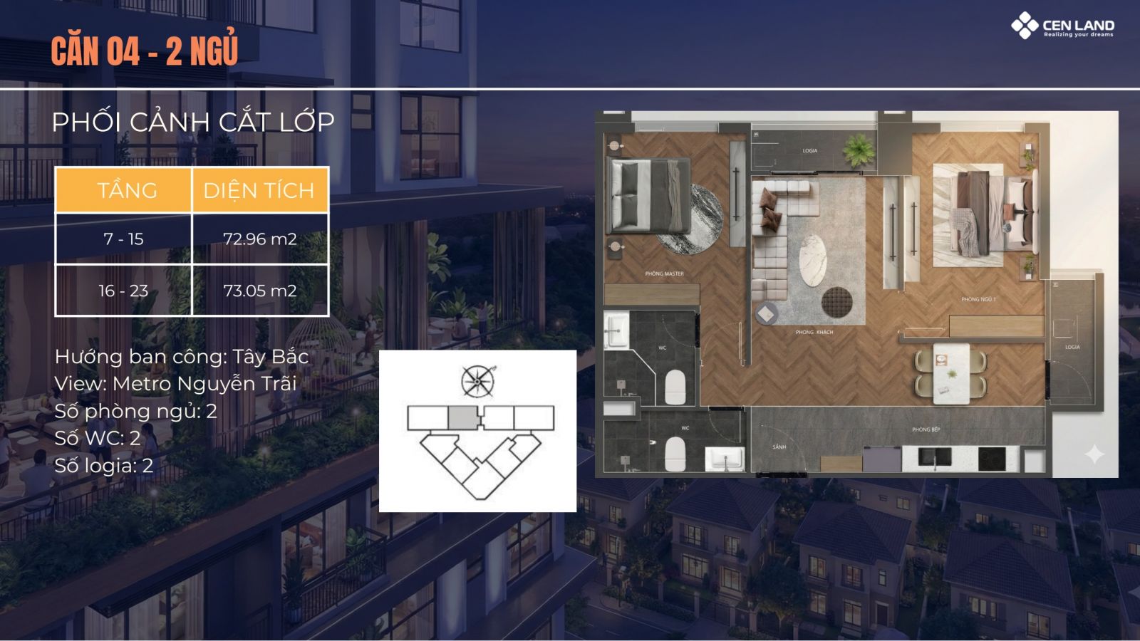 Thiết kế căn 04 - 02 phòng ngủ chung cư Động Lực Tower
