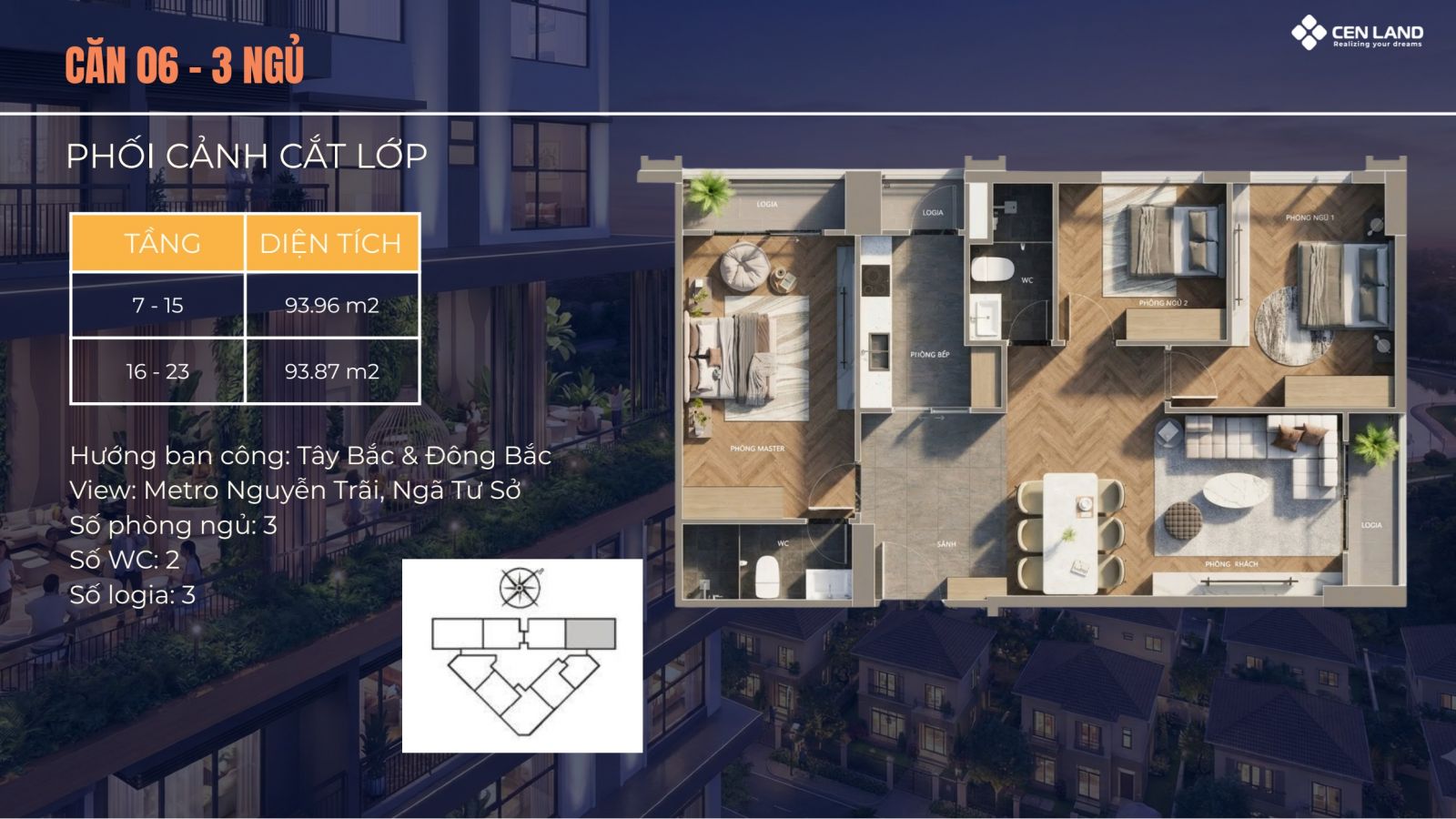 Thiết kế căn 06 - 03 phòng ngủ chung cư Động Lực Tower