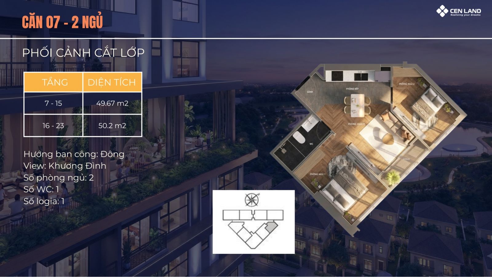 Thiết kế căn 07 - 02 phòng ngủ chung cư Động Lực Tower